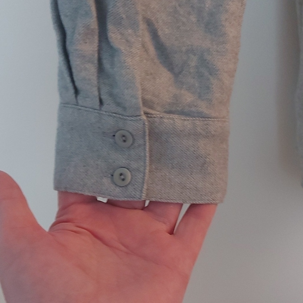 Eileen Fisher Organic Cotton Button Down Top Collarless Light Gray Size Medium - Picture 4 of 8